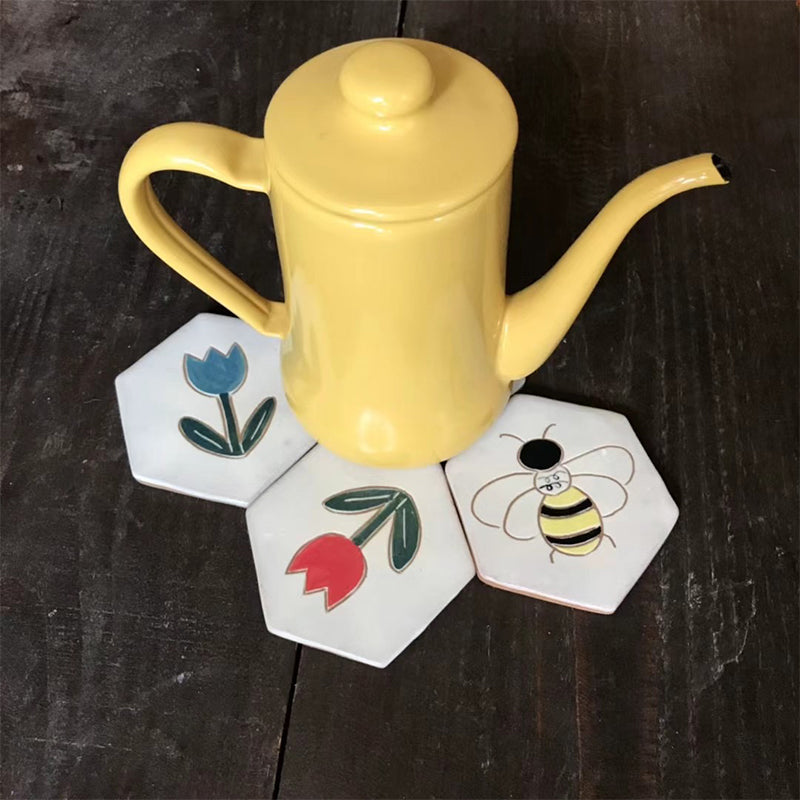 Retro Hand-Painted Ceramic Cup Mat