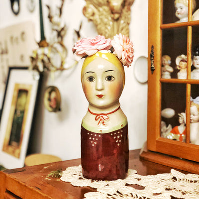 Original Retro Ceramics Hand-Painted Doll Vase